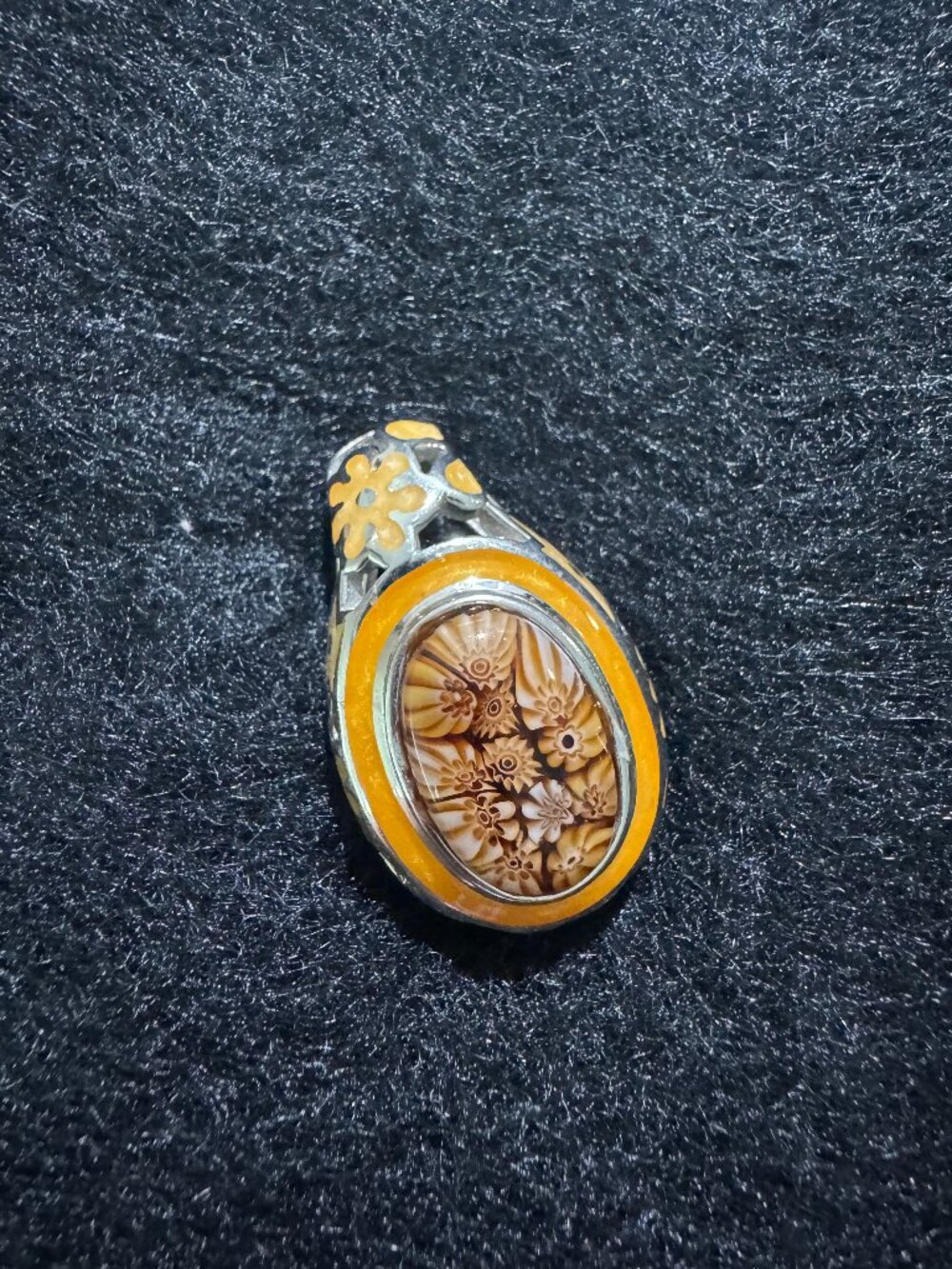 Alan K Design 925 Sterling Silver Brown Yellow Millefiori Floral Glass Pendant